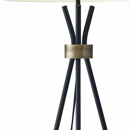 Homeroots Black Metal Tripod Leg Floor Lamp with Antique Brass Accent 372640